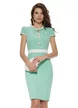 Rochie Fofy eleganta verde menta cu insertii albe si nasturi  tip floare