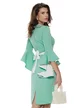 Rochie Fofy eleganta verde menta cu insertii albe si nasturi  tip floare si maneca clopotel