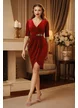 Rochie Fofy lalea, croita din catifea bordo cu accesoriu talie din strasuri colorate