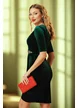 Rochie Fofy lalea, croita din catifea verde smarald cu accesoriu talie din strasuri colorate