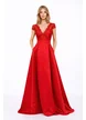 Rochie Fofy lungă elegantă din tafta roșie bust din dantela si decolteu in V