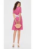 Rochie Fofy eleganta de vara rosie cu dungi fine albe din bumbac stil camasa picture - 2