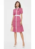 Rochie Fofy eleganta de vara rosie cu dungi fine albe din bumbac stil camasa picture - 1