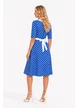 Rochie Fofy retro midi albastra cu buline albe și guler alb supradimensionat