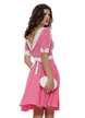 Rochie Fofy roz si dungulite fine cu guler retro la contrast si cordon