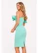 Rochie Fofy verde menta de ocazie asimetrica cu volane maxi pe umar