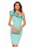Rochie verde menta Fofy de ocazie asimetrica cu volane maxi pe umar picture - 1