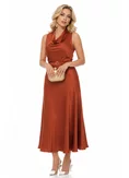 Rochie lunga eleganta din satin teracota guler fald si curea toamna 2026 picture - 1