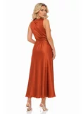 Rochie lunga eleganta din satin teracota guler fald si curea toamna 2026 picture - 2