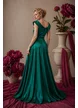 Rochie lungă elegantă Fofy din tafta verde premium cu decolteu pe umeri