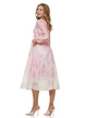 Rochie lunga premium roz din organza cu imprimeu paisley baroc cu buzunare si nasturi cristal