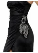 Rochie midi de ocazie din lycra neagra satinata cu falduri su cupe buretate