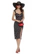 Rochie midi de vara din lycra satinata neagra cu buline si cupe buretate