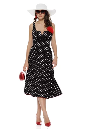 Rochie midi de vara neagra cu buline si cupe buretate