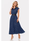 Rochie midi stil camasa din vascoza bleumarin cu buline si curea picture - 1