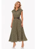 Rochie midi stil camasa din vascoza fistic cu buline si curea picture - 1