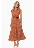 Rochie midi stil camasa din vascoza teracota cu buline si curea picture - 1