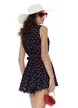 Rochie mini de vara bleumarin cu revere cu dublura de pantalon scurt conturat cu dantela imprimeu cirese
