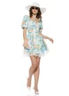 Rochie mini de vara  decoltata cu bust buretat imprimeu floral si aplicatii de dantela
