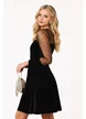 Rochie  neagra Fofy clos din catifea  cu maneci bufante din tull cu buline