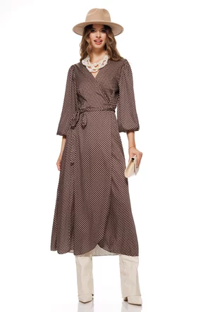 Rochie petrecuta din saten mocca mouse cu buline