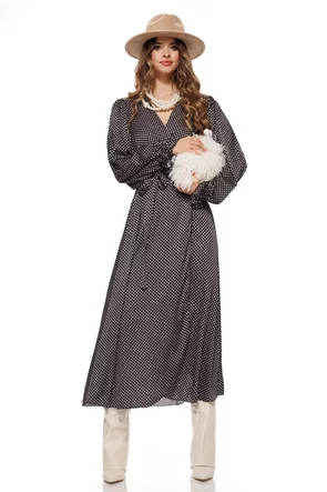 Rochie petrecuta din saten negru cu buline