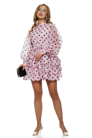 Rochie premium din organza cu buline volane suprapuse intarite