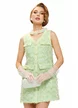 Rochie premium eleganta stil sarafan din tweed lime cu nasturi bijuterie din perle