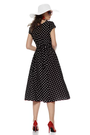 Rochie retro midi de vara din vascoza neagra cu buline