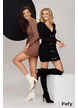 Rochie tricotata decoltata maro premium cu fir discret de lurex buzunare si nasturi aurii