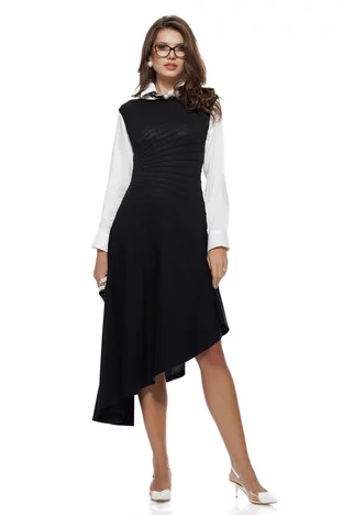 Rochie tricotata eleganta neagra stil sarafan  croi asimestric