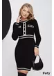 Rochie tricotata neagra cu contururi albe si nasturi metalici