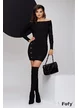 Rochie tricotata neagra premium pe umeri cu nasturi metalici si fir discret de lurex