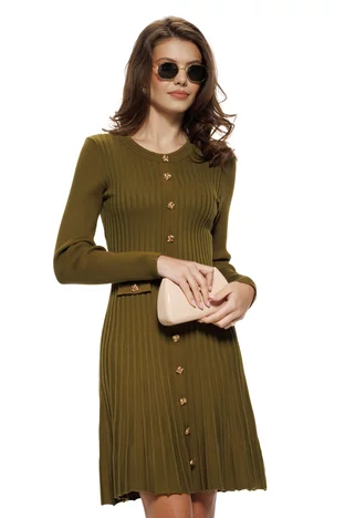 Rochie tricotata olive militar din tricot premium cu nasturi eleganti aurii