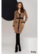 Rochie tricotata premium bej cu imprimeu grafic negru si nasturi aurii