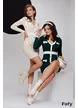 Rochie tricotata verde premium cu contururi albe si nasturi metalici aurii