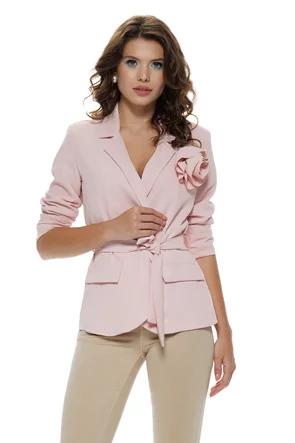 Sacou dama elegant roz cu floare detasabila si cordon