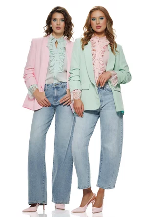 Sacou dama elegant verde menta maneca cu pliuri