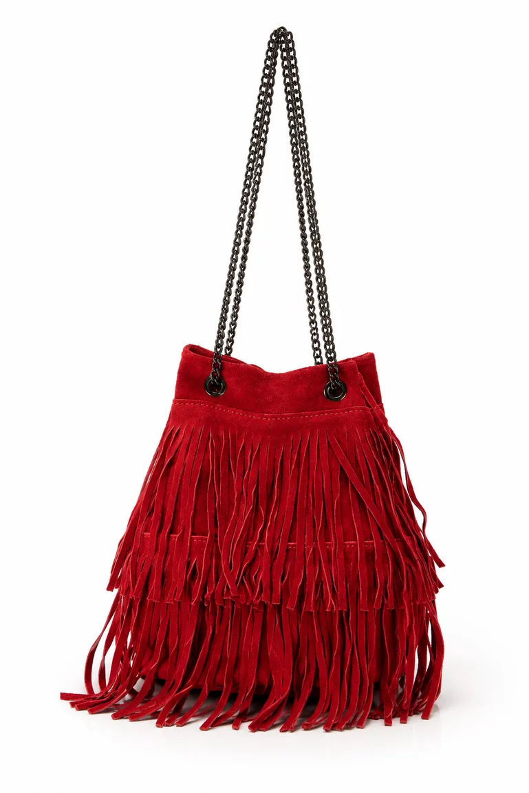 Saculet dama casual rosu din piele naturala intoarsa picture - 2