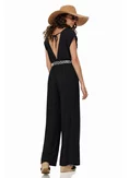 Salopeta de vara din vascoza neagra decoltata cu pantalon lejer si esarfa cu buline picture - 2