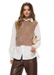 Set dama vesta ticotata mocca mouse cu aplicatii perle cristale margele paiete si camasa alba