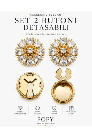 Set premium 2 nasturi-bijuterie detașabili aurii cu cristale