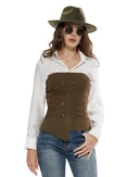 Set premium camasa alba din vascoza cu stralucire fina si top army tricotat stil corset army picture - 1