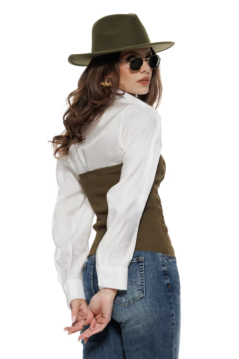 Set premium camasa alba din vascoza cu stralucire fina si top army tricotat stil corset army picture - 2