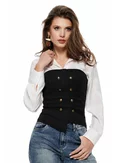 Set premium camasa alba din vascoza cu stralucire fina si top negru tricotat stil corset army picture - 1