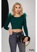 Top dama verde premium tricotat cu aplicatii de pene naturale pe umeri