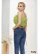 Top verde lime din tull cu volane si fermoar metalic auriu