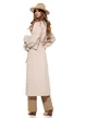 Trench dama lung bej modern cu cordon si buzunare