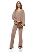 Trening dama tricotat bej melange cu pulover cu anchior si pantalon evazat