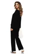 Trening dama tricotat negru cu pulover cu decolteu rotund si pantalon evazat